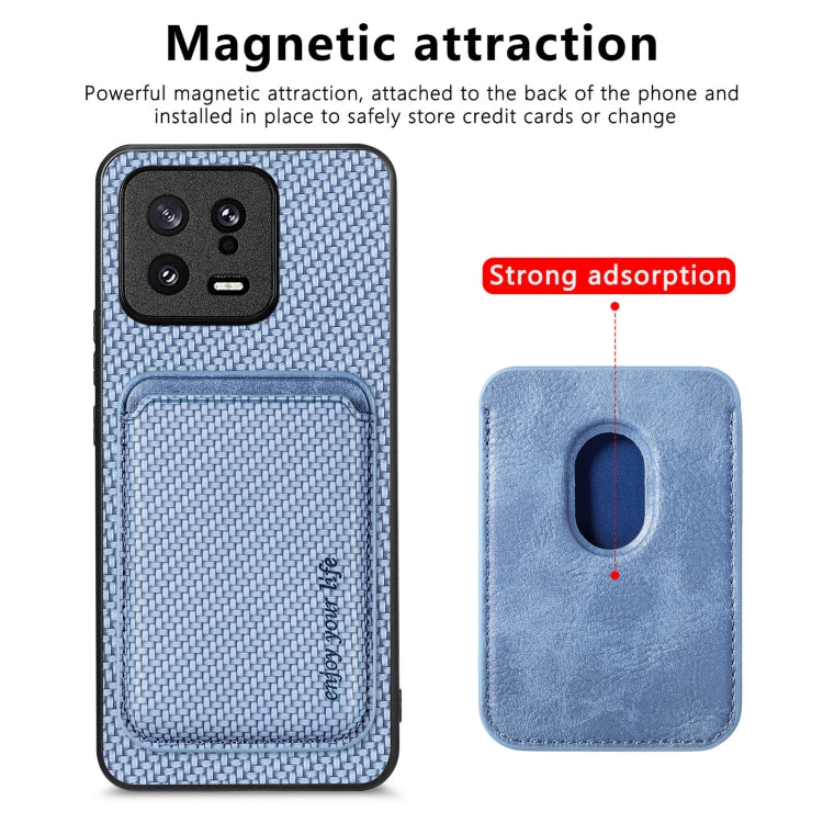 For Xiaomi 13 Carbon Fiber Leather Card Magnetic Phone Case(Blue) - Xiaomi Cases by buy2fix | Online Shopping UK | buy2fix