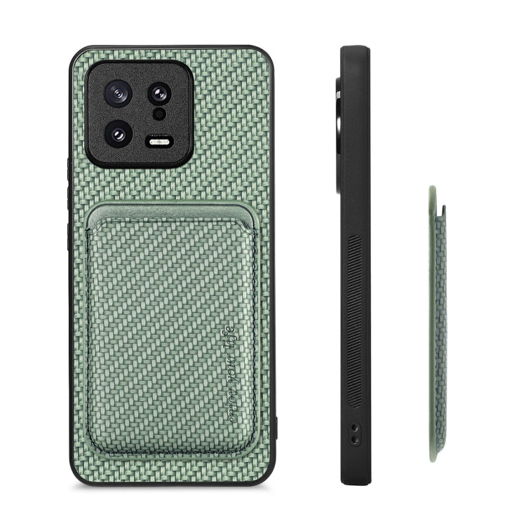 For Xiaomi 13 Carbon Fiber Leather Card Magnetic Phone Case(Green) - Xiaomi Cases by buy2fix | Online Shopping UK | buy2fix