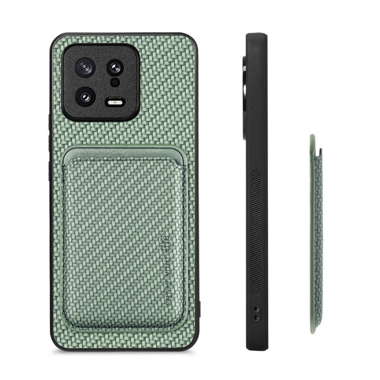 For Xiaomi 13 Carbon Fiber Leather Card Magnetic Phone Case(Green) - Xiaomi Cases by buy2fix | Online Shopping UK | buy2fix