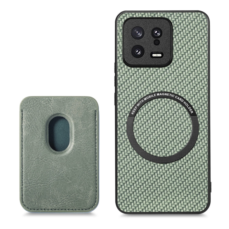 For Xiaomi 13 Carbon Fiber Leather Card Magnetic Phone Case(Green) - Xiaomi Cases by buy2fix | Online Shopping UK | buy2fix