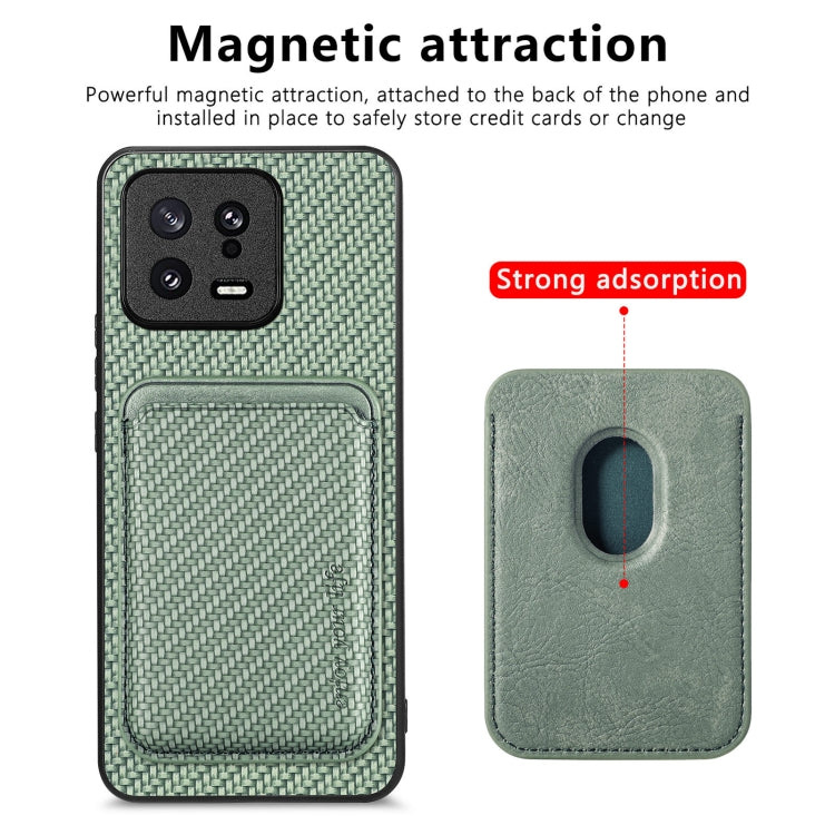 For Xiaomi 13 Carbon Fiber Leather Card Magnetic Phone Case(Green) - Xiaomi Cases by buy2fix | Online Shopping UK | buy2fix