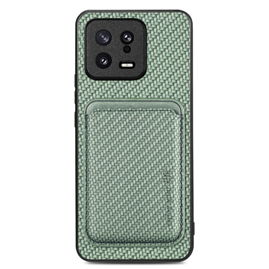 For Xiaomi 13 Carbon Fiber Leather Card Magnetic Phone Case(Green) - Xiaomi Cases by buy2fix | Online Shopping UK | buy2fix