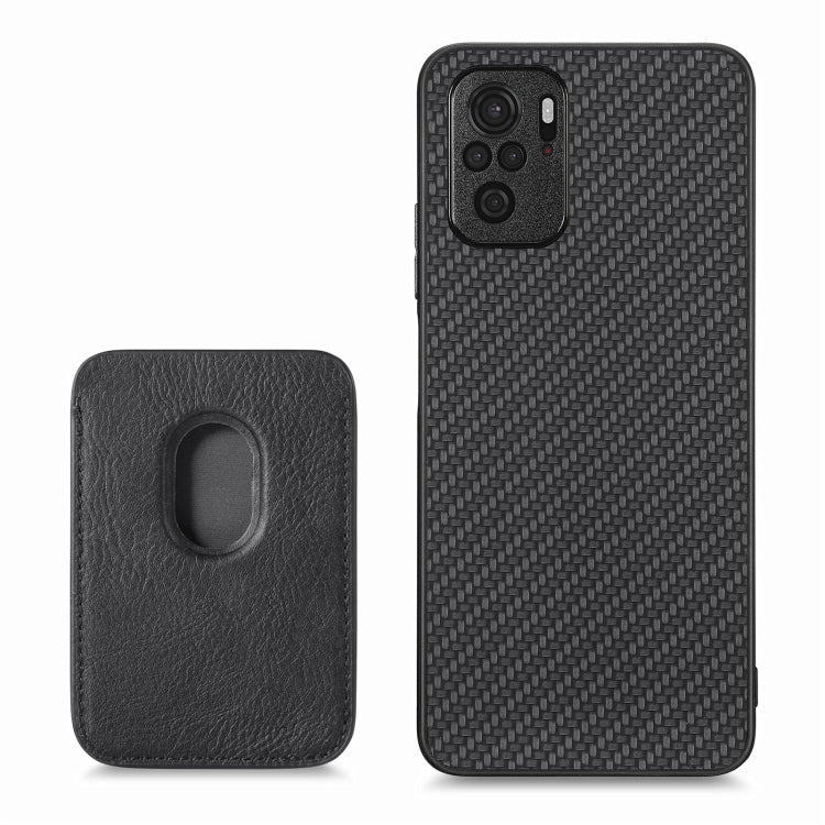 For Xiaomi Redmi Note 10 4G Carbon Fiber Leather Card Magnetic Phone Case(Black) - Xiaomi Cases by buy2fix | Online Shopping UK | buy2fix