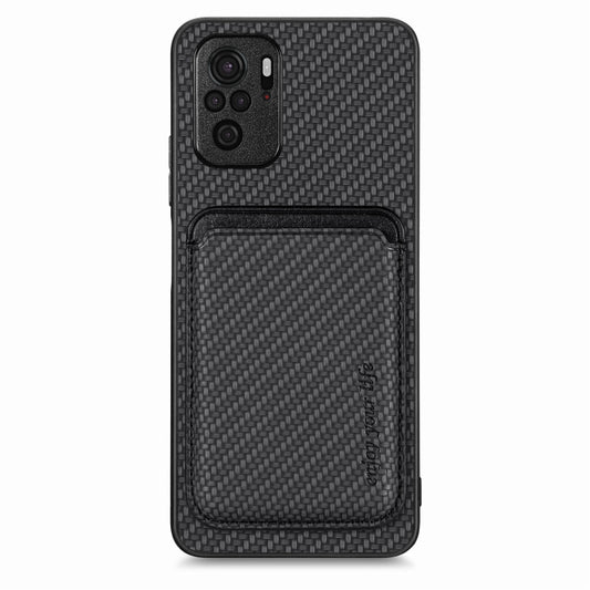 For Xiaomi Redmi Note 10 4G Carbon Fiber Leather Card Magnetic Phone Case(Black) - Xiaomi Cases by buy2fix | Online Shopping UK | buy2fix