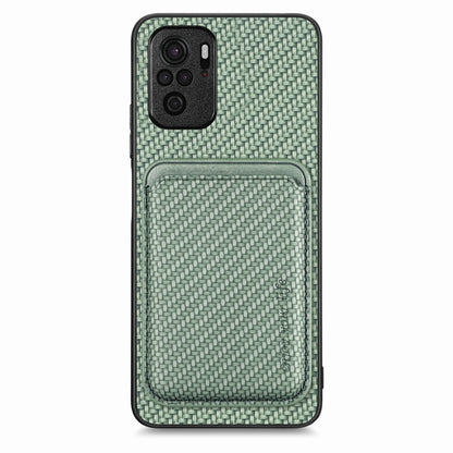 For Xiaomi Redmi Note 10 4G Carbon Fiber Leather Card Magnetic Phone Case(Green) - Xiaomi Cases by buy2fix | Online Shopping UK | buy2fix