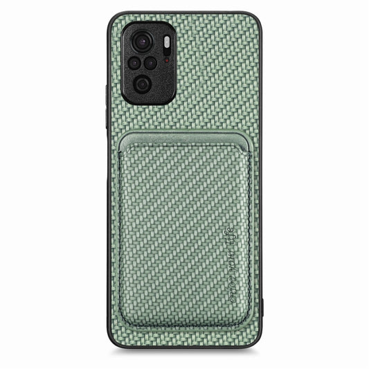 For Xiaomi Redmi Note 10 4G Carbon Fiber Leather Card Magnetic Phone Case(Green) - Xiaomi Cases by buy2fix | Online Shopping UK | buy2fix