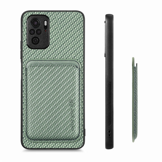 For Xiaomi Redmi Note 10 4G Carbon Fiber Leather Card Magnetic Phone Case(Green) - Xiaomi Cases by buy2fix | Online Shopping UK | buy2fix