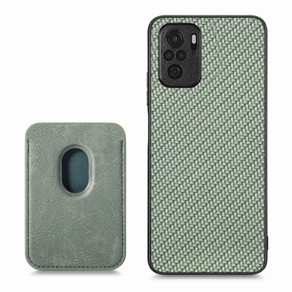 For Xiaomi Redmi Note 10 4G Carbon Fiber Leather Card Magnetic Phone Case(Green) - Xiaomi Cases by buy2fix | Online Shopping UK | buy2fix