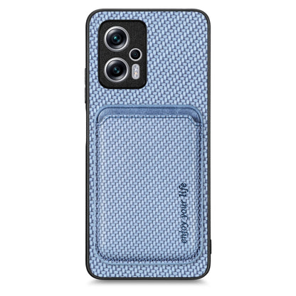 For Xiaomi Redmi Note 11T Pro 5G Carbon Fiber Leather Card Magnetic Phone Case(Blue) - Xiaomi Cases by buy2fix | Online Shopping UK | buy2fix