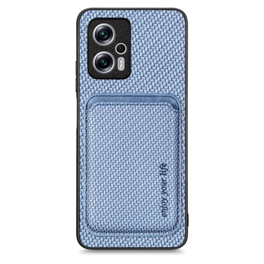 For Xiaomi Redmi Note 11T Pro 5G Carbon Fiber Leather Card Magnetic Phone Case(Blue) - Xiaomi Cases by buy2fix | Online Shopping UK | buy2fix