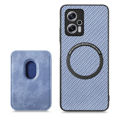 For Xiaomi Redmi Note 11T Pro 5G Carbon Fiber Leather Card Magnetic Phone Case(Blue) - Xiaomi Cases by buy2fix | Online Shopping UK | buy2fix