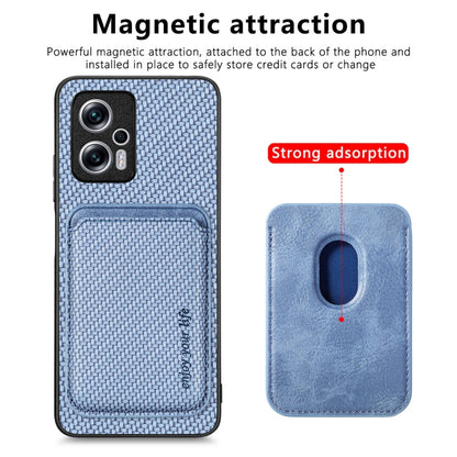 For Xiaomi Redmi Note 11T Pro 5G Carbon Fiber Leather Card Magnetic Phone Case(Blue) - Xiaomi Cases by buy2fix | Online Shopping UK | buy2fix