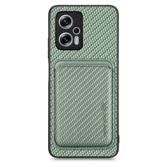 For Xiaomi Redmi Note 11T Pro 5G Carbon Fiber Leather Card Magnetic Phone Case(Green) - Xiaomi Cases by buy2fix | Online Shopping UK | buy2fix