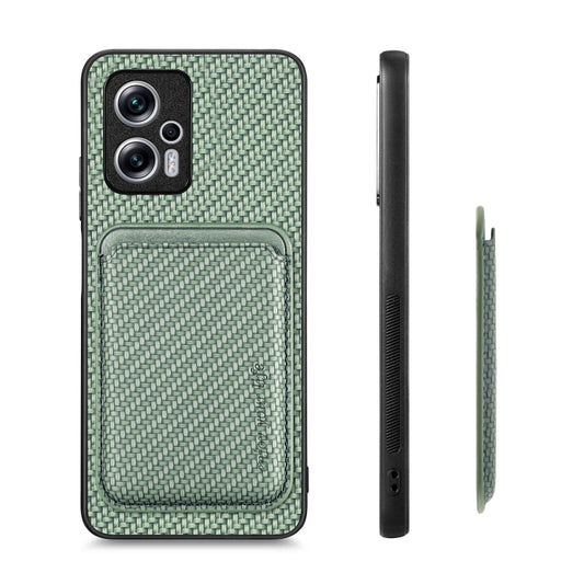 For Xiaomi Redmi Note 11T Pro 5G Carbon Fiber Leather Card Magnetic Phone Case(Green) - Xiaomi Cases by buy2fix | Online Shopping UK | buy2fix