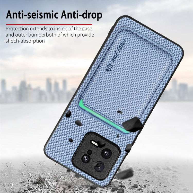 For Xiaomi 13 Carbon Fiber Leather Card Magnetic Phone Case(Blue) - Xiaomi Cases by buy2fix | Online Shopping UK | buy2fix