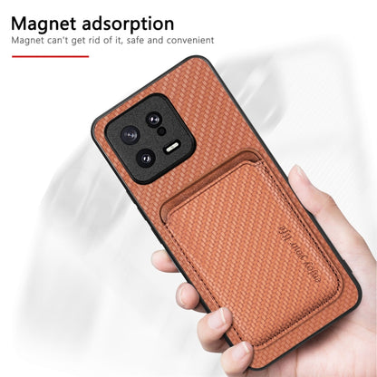 For Xiaomi 13 Carbon Fiber Leather Card Magnetic Phone Case(Blue) - Xiaomi Cases by buy2fix | Online Shopping UK | buy2fix