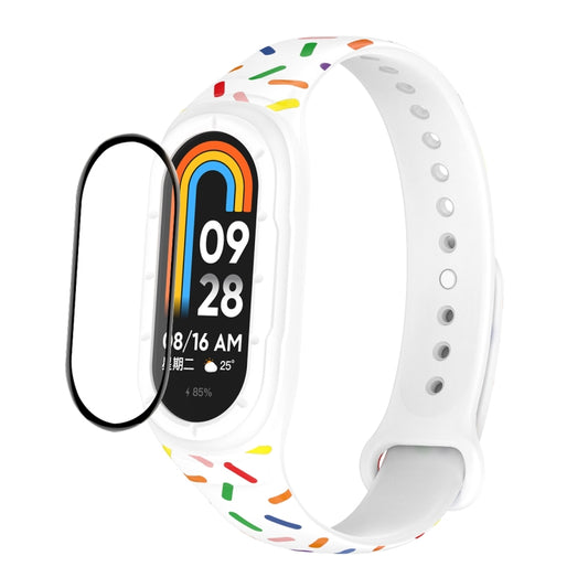For Xiaomi Mi Band 8 ENKAY Hat-Prince Full Coverage Screen Protector + Adjsutable Silicone Sport Loop Strap Watchband(White) - Watch Bands by ENKAY | Online Shopping UK | buy2fix
