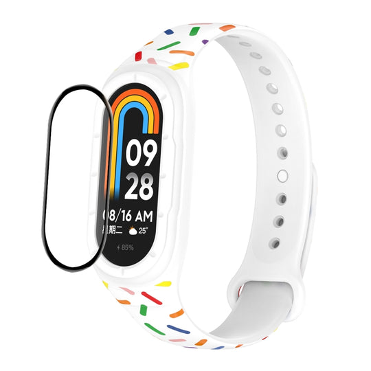 For Xiaomi Mi Band 8 ENKAY Hat-Prince Full Coverage Screen Protector + Adjsutable Silicone Sport Loop Strap Watchband(White)