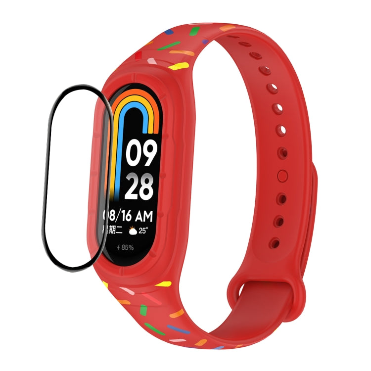 For Xiaomi Mi Band 8 ENKAY Hat-Prince Full Coverage Screen Protector + Adjsutable Silicone Sport Loop Strap Watchband(Red) - Watch Bands by ENKAY | Online Shopping UK | buy2fix