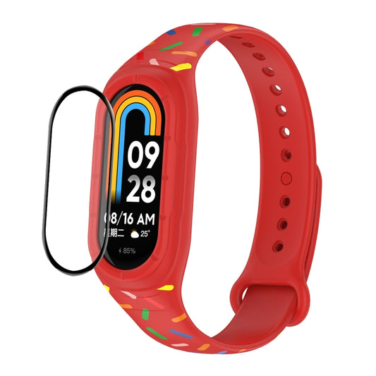 For Xiaomi Mi Band 8 ENKAY Hat-Prince Full Coverage Screen Protector + Adjsutable Silicone Sport Loop Strap Watchband(Red) - Watch Bands by ENKAY | Online Shopping UK | buy2fix