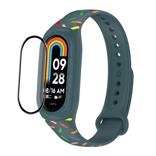 For Xiaomi Mi Band 8 ENKAY Hat-Prince Full Coverage Screen Protector + Adjsutable Silicone Sport Loop Strap Watchband(Green)