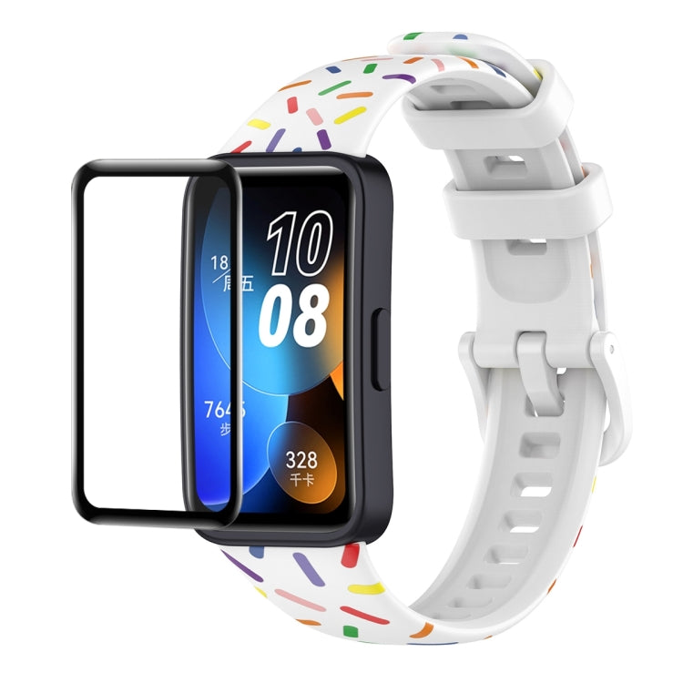 For Huawei Band 8 / 9 ENKAY Hat-Prince Full Coverage Screen Protector + Adjsutable Silicone Sport Loop Strap Watchband(White) by ENKAY
