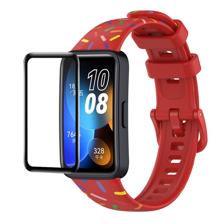 For Huawei Band 8 / 9 ENKAY Hat-Prince Full Coverage Screen Protector + Adjsutable Silicone Sport Loop Strap Watchband(Red) - Watch Bands by ENKAY | Online Shopping UK | buy2fix