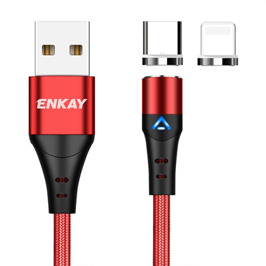 ENKAY 2 in 1 3A USB to 8 Pin + Type-C Magnetic Fast Charging Data Cable, Length:2m(Red) - Charging Cable & Head by ENKAY | Online Shopping UK | buy2fix