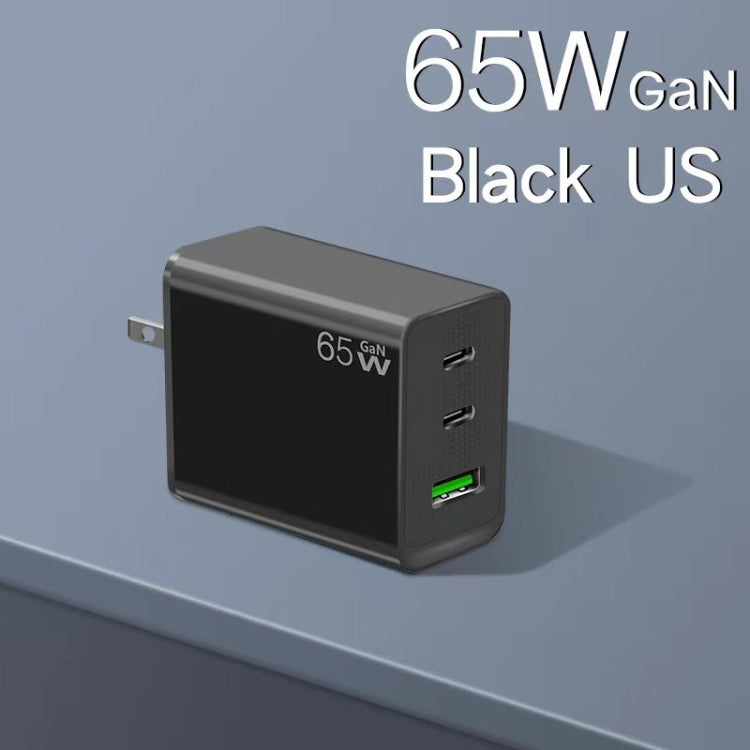 GaN PD65W Type-C x 2 + USB3.0 Charger with Type-C to Type-C Data Cable ,US Plug(Black) by buy2fix