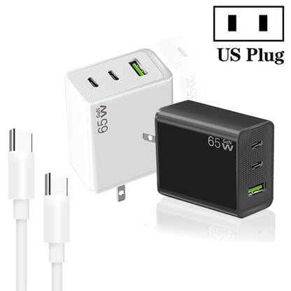 GaN PD65W Type-C x 2 + USB3.0 Charger with Type-C to Type-C Data Cable ,US Plug(Black) by buy2fix