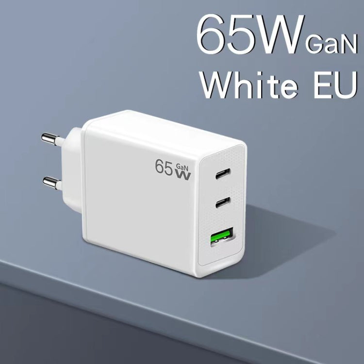 GaN PD65W Type-C x 2 + USB3.0 Charger with Type-C to Type-C Data Cable ,EU Plug(White) by buy2fix