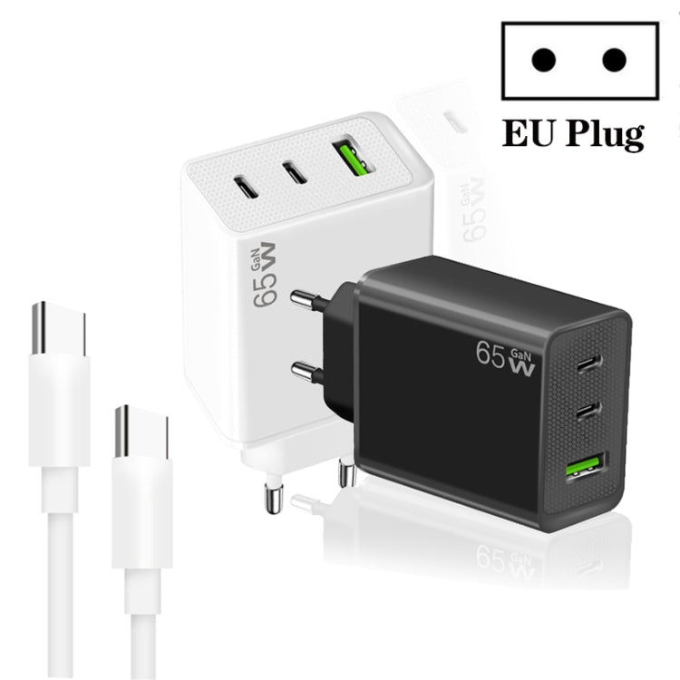 GaN PD65W Type-C x 2 + USB3.0 Charger with Type-C to Type-C Data Cable ,EU Plug(White) by buy2fix