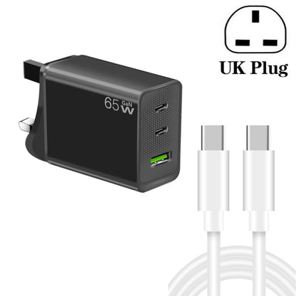 GaN PD65W Type-C x 2 + USB3.0 Charger with Type-C to Type-C Data Cable ,UK Plug(Black) by buy2fix
