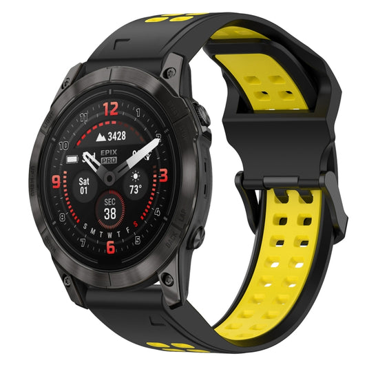 For Garmin Epix Pro 42mm Two Color Reverse Buckle 20mm Silicone Watch Band(Black+Yellow) - Watch Bands by buy2fix | Online Shopping UK | buy2fix