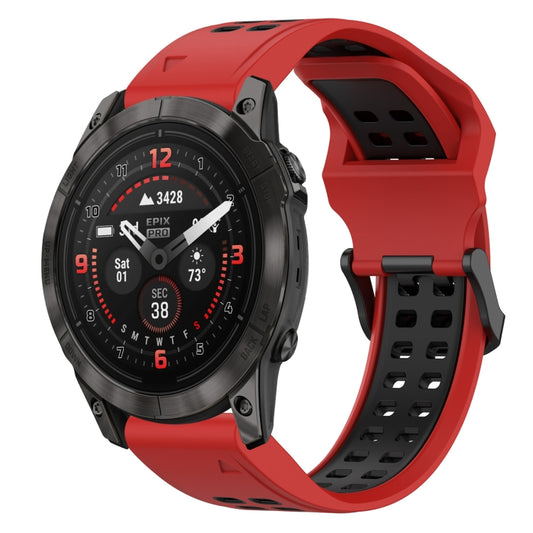 For Garmin Epix Pro 42mm Two Color Reverse Buckle 20mm Silicone Watch Band(Red+Black) - Watch Bands by buy2fix | Online Shopping UK | buy2fix