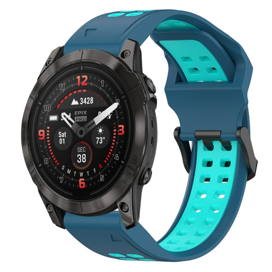 For Garmin Epix Pro 42mm Two Color Reverse Buckle 20mm Silicone Watch Band(Blue+Teal) - Watch Bands by buy2fix | Online Shopping UK | buy2fix