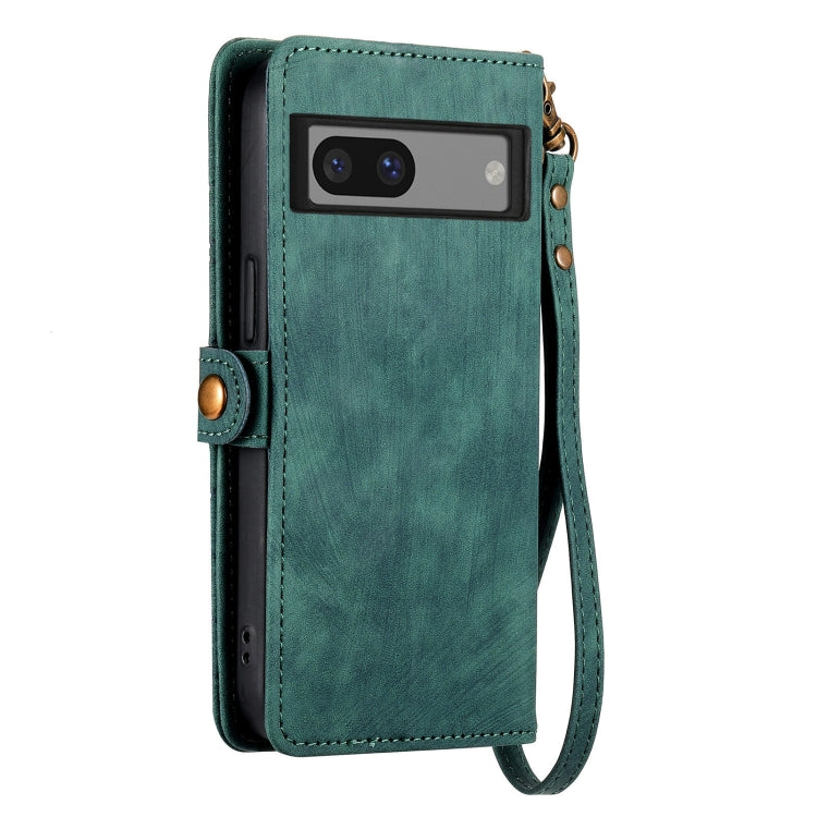 For Google Pixel 7a Geometric Zipper Wallet Side Buckle Leather Phone Case(Green) by buy2fix