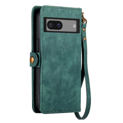 For Google Pixel 7a Geometric Zipper Wallet Side Buckle Leather Phone Case(Green) by buy2fix