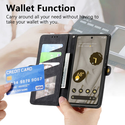 For Google Pixel 7a Geometric Zipper Wallet Side Buckle Leather Phone Case(Black) - Google Cases by buy2fix | Online Shopping UK | buy2fix