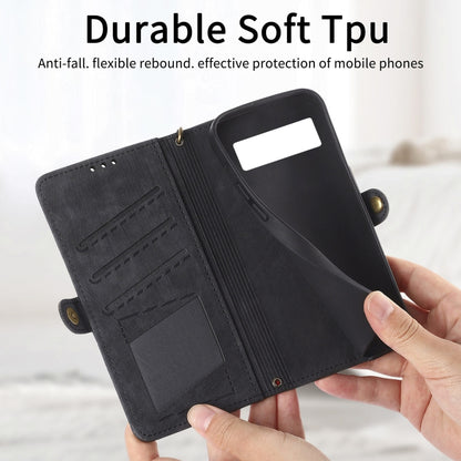For Google Pixel 7a Geometric Zipper Wallet Side Buckle Leather Phone Case(Black) - Google Cases by buy2fix | Online Shopping UK | buy2fix