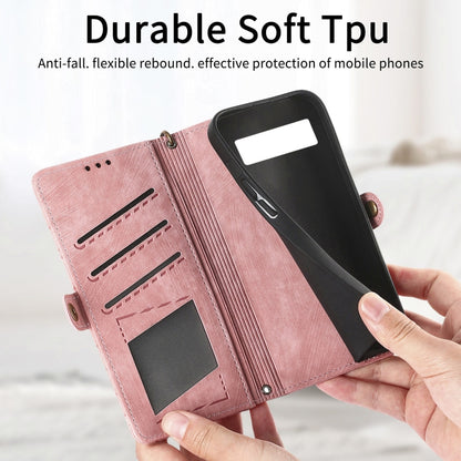 For Google Pixel 6a Geometric Zipper Wallet Side Buckle Leather Phone Case(Pink) - Google Cases by buy2fix | Online Shopping UK | buy2fix