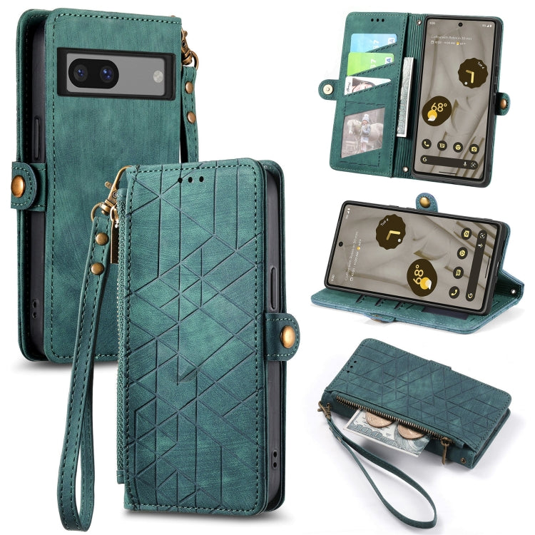For Google Pixel 6a Geometric Zipper Wallet Side Buckle Leather Phone Case(Green) by buy2fix