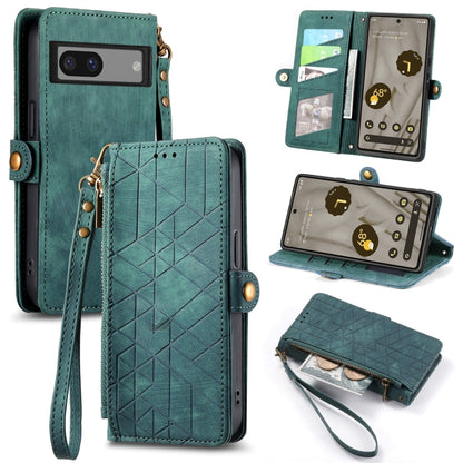 For Google Pixel 6a Geometric Zipper Wallet Side Buckle Leather Phone Case(Green) by buy2fix