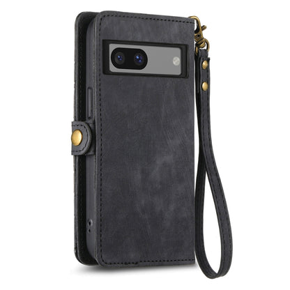 For Google Pixel 6a Geometric Zipper Wallet Side Buckle Leather Phone Case(Black) - Google Cases by buy2fix | Online Shopping UK | buy2fix