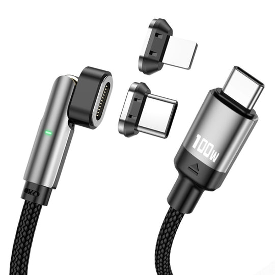 ENKAY 2 in 1 PD 100W / 27W 180 Degrees Rotation Magnetic Type-C / 8 Pin Fast Charging Data Cable with LED Light, Length:2m