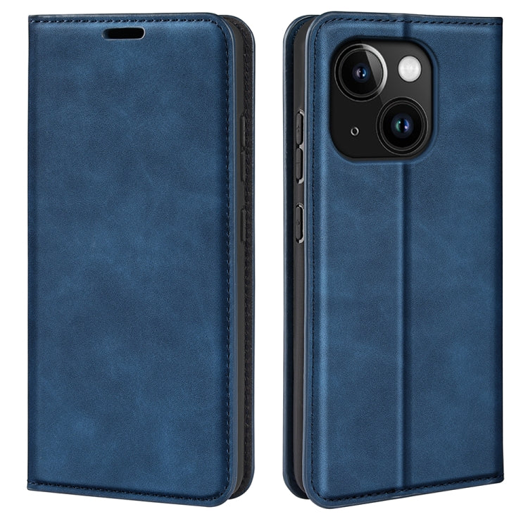 For iPhone 15 Retro-skin Magnetic Suction Leather Phone Case(Dark Blue) - iPhone 15 Cases by buy2fix | Online Shopping UK | buy2fix