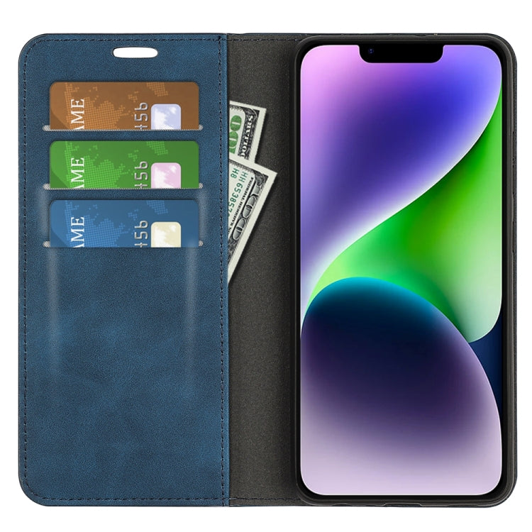 For iPhone 15 Retro-skin Magnetic Suction Leather Phone Case(Dark Blue) - iPhone 15 Cases by buy2fix | Online Shopping UK | buy2fix