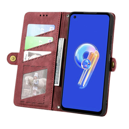 For ASUS Zenfone 9 Geometric Zipper Wallet Side Buckle Leather Phone Case(Red) by buy2fix