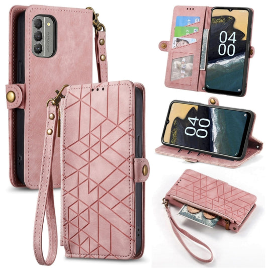 For Nokia G400 Geometric Zipper Wallet Side Buckle Leather Phone Case(Pink) by buy2fix