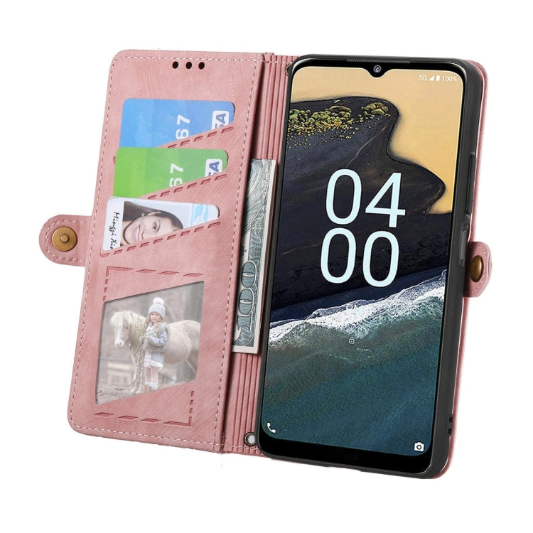 For Nokia G400 Geometric Zipper Wallet Side Buckle Leather Phone Case(Pink) by buy2fix
